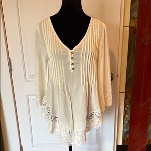 VENUS Ivory Lace Trim Blouse